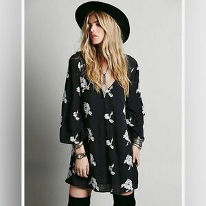 Free People Austin Emma Embroidered Tunic Dress in Black